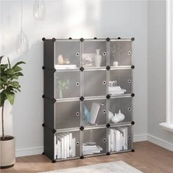 Storage Cube Organiser With 12 Cubes And Doors Black PP