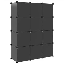 Storage Cube Organiser With 12 Cubes And Doors Black PP -JIMMY Shop Storage Cube Organiser with 12 Cubes and Doors Black PP 513479 5