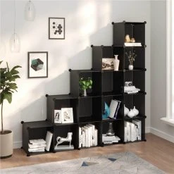 Storage Cube Organiser With 15 Cubes Black PP