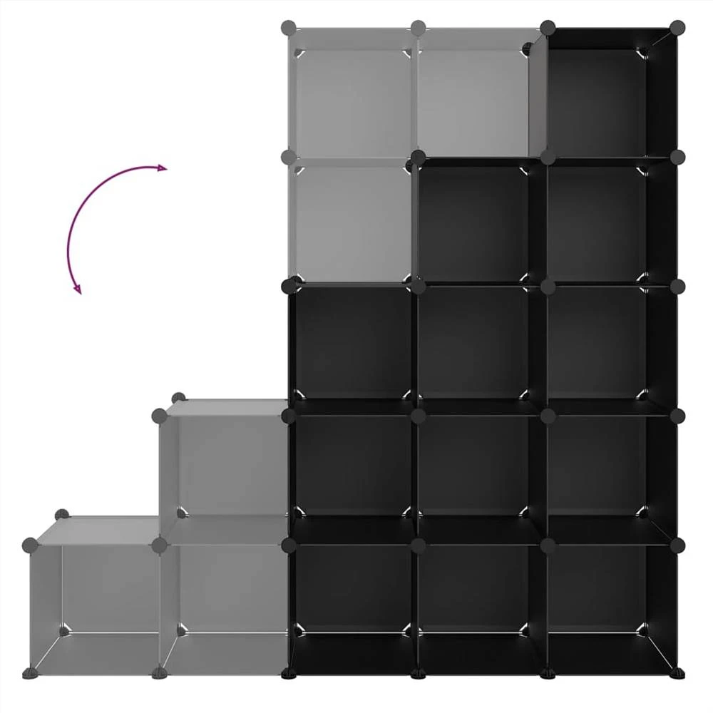 Storage Cube Organiser With 15 Cubes Black PP 6 Storage Cube Organiser With 15 Cubes Black PP - Image 6