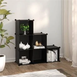 Storage Cube Organiser With 6 Cubes Black PP
