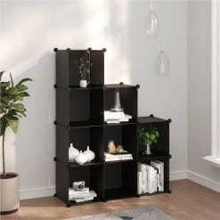 Storage Cube Organiser With 9 Cubes Black PP