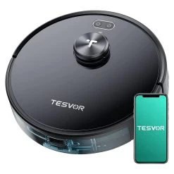 Tesvor S4 Robot Vacuum Cleaner 2200Pa Suction Laser Navigation Alexa And Google Home Control For Carpet, Hardwood, Ceramic Tile, Linoleum - Black