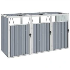Triple Garbage Bin Shed Grey 213x81x121 Cm Steel
