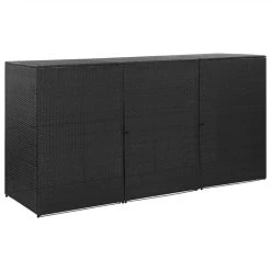 Triple Wheelie Bin Shed Black 229x78x120 Cm Poly Rattan