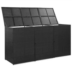 Triple Wheelie Bin Shed Black 229x78x120 Cm Poly Rattan -JIMMY Shop Triple Wheelie Bin Shed Black 229x78x120 cm Poly Rattan 452249 3