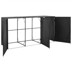 Triple Wheelie Bin Shed Black 229x78x120 Cm Poly Rattan -JIMMY Shop Triple Wheelie Bin Shed Black 229x78x120 cm Poly Rattan 452249 4