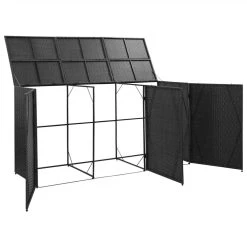 Triple Wheelie Bin Shed Black 229x78x120 Cm Poly Rattan -JIMMY Shop Triple Wheelie Bin Shed Black 229x78x120 cm Poly Rattan 452249 5