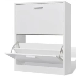 White Wooden Shoe Cabinet With 2 Compartments