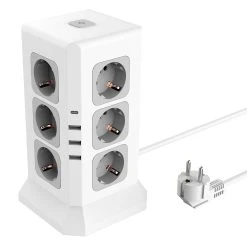 Sopend E11 Vertical Tower Power Strip Socket With EU Plug, 4 USB Ports, 12 AC Outlets Power Socket With 2m Cable